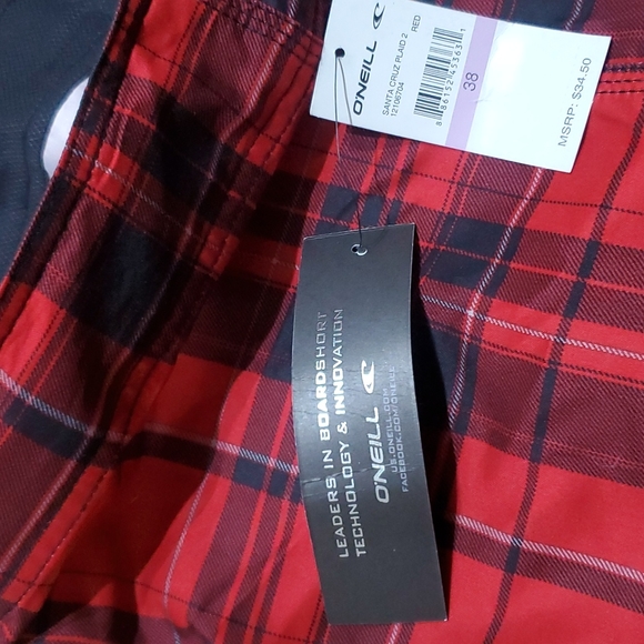 O'Neill Santa Cruz Red Plaid Boardshorts - size 38 - Picture 11 of 12